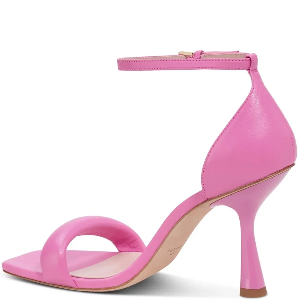 Kate Spade Melrose Ankle Strap Pumps Stiletto Heel Pink Leather Sandals 7.5